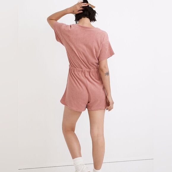Madewell MWL Terry Cloth Pink Short Sleeve Romper XL - Picture 2 of 10